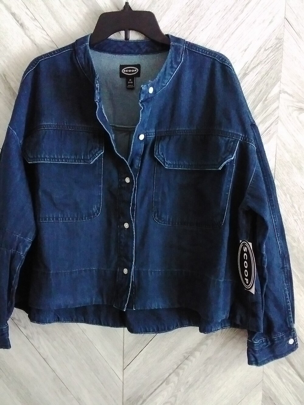Scoop Women's Cropped Oversized Button-Down Shirt-Jacket Sz: M (8-10) Denim